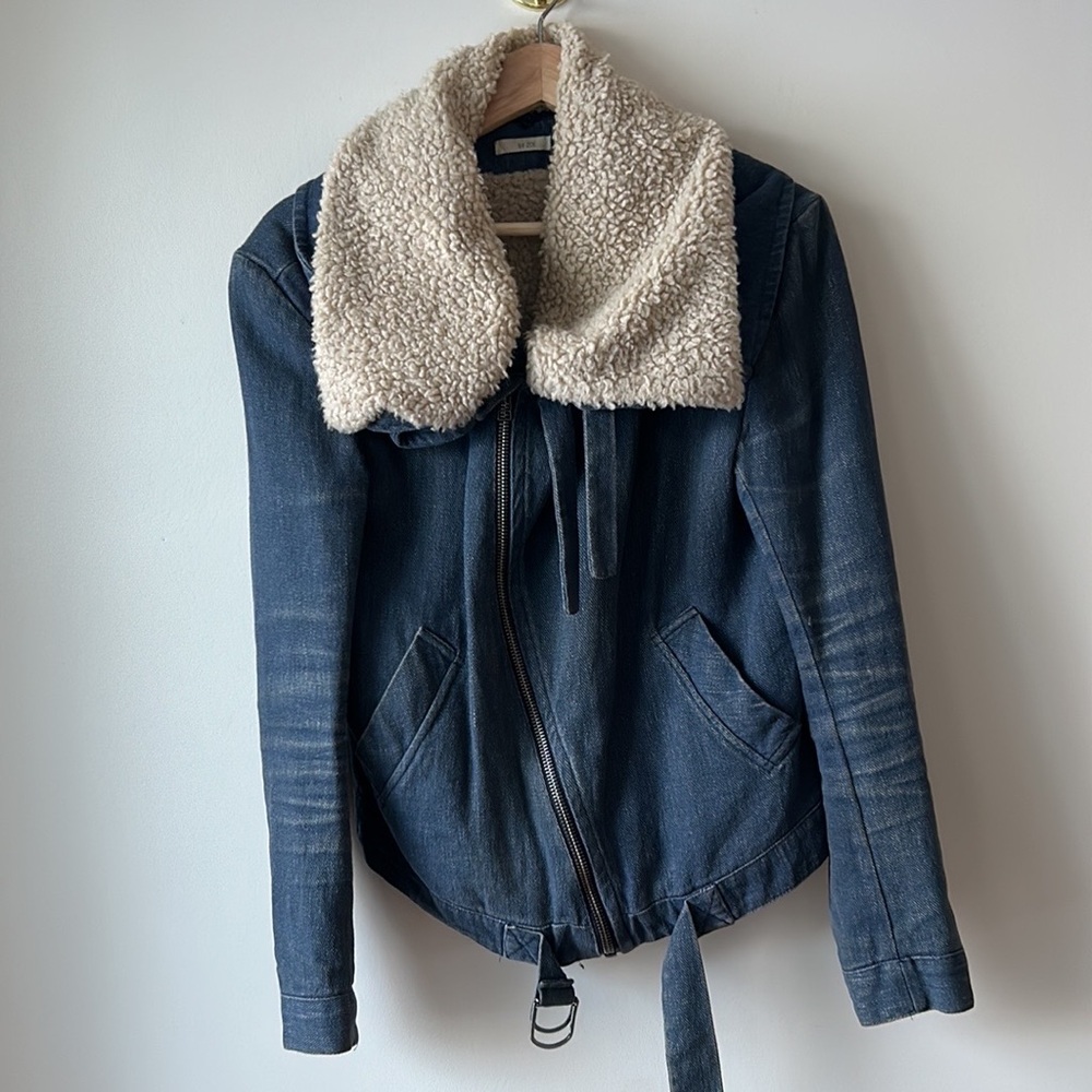 Denim shearling Moto Jacket by Zoé